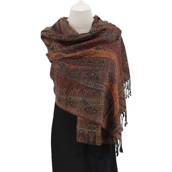 Two Tone Pashmina Shawl Scarf, Brown - Picture 1 of 7
